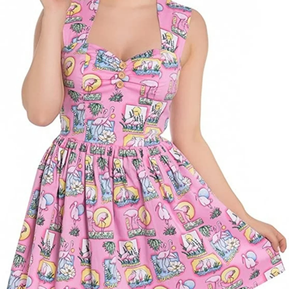 Hell Bunny Maxine Flamingo 1950s Retro Dress NWT